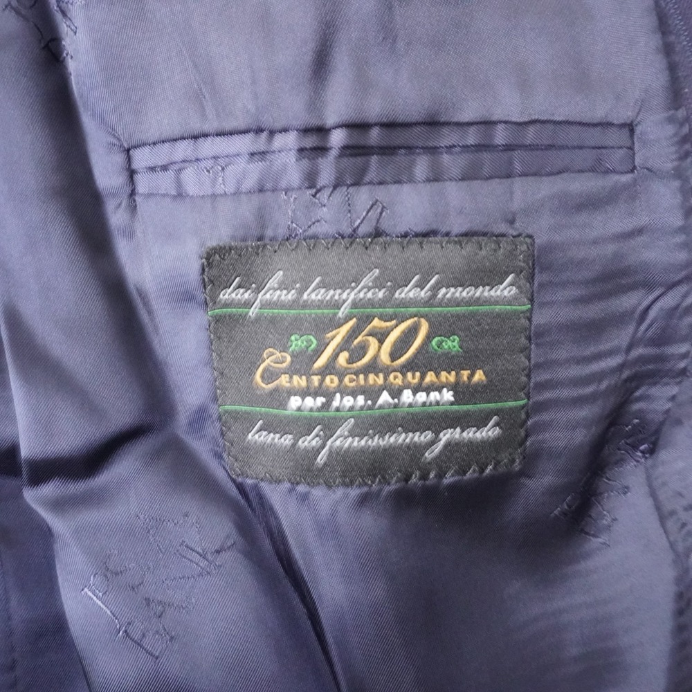 Jos A. Bank Blazer Mens 46L Blue Pinstriped Gold 100% Wool CentoCinquanta 150 - Picture 8 of 11